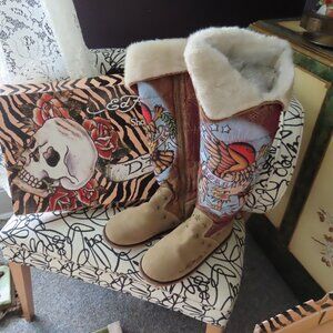 ED HARDY KNEE HIGH LINED BOOTS NEW wotag